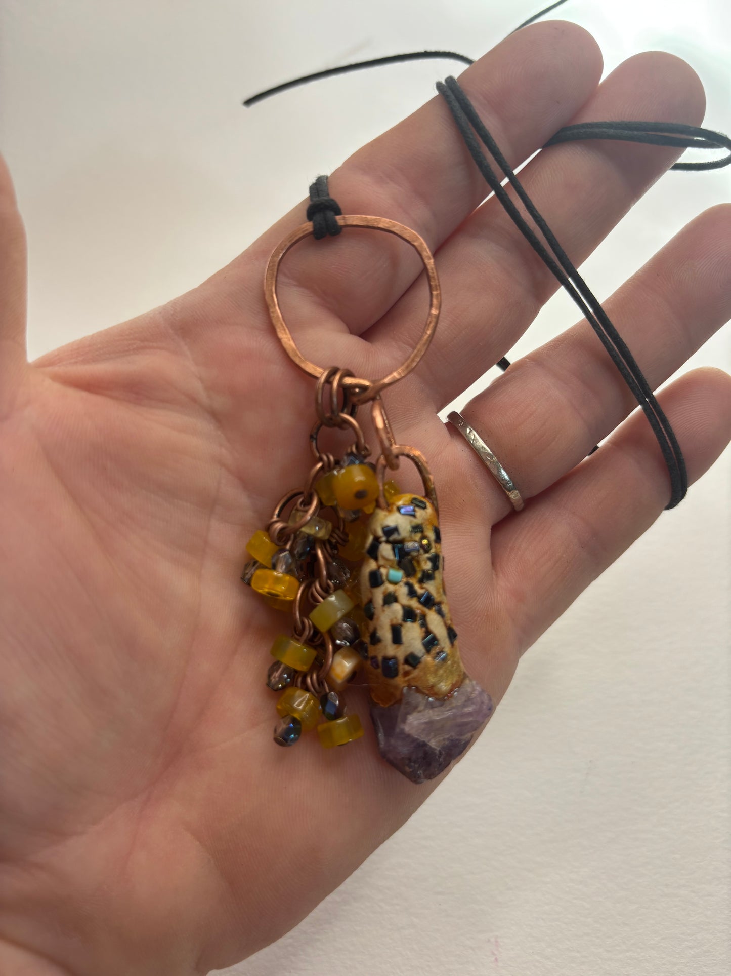 Purple Amethyst Shard with Beads and Copper