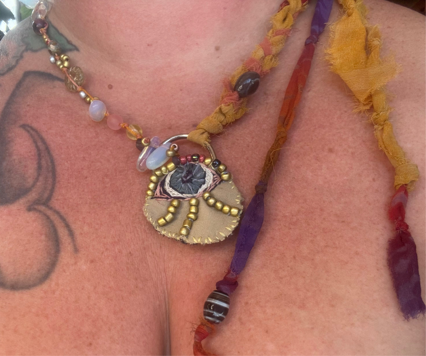 Hand stitched Eye pendant Scarf Neck wrap/Necklace