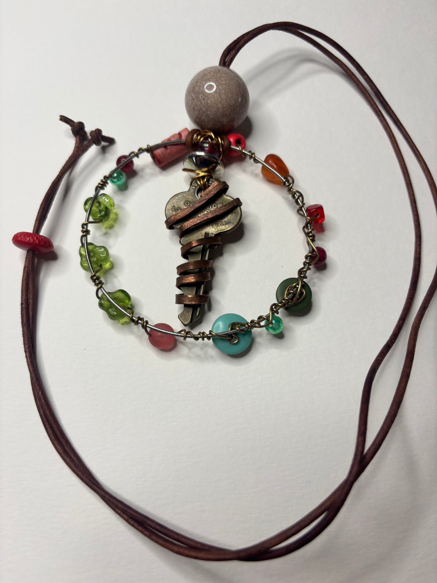 Upcycled Key/bangle/button and Copper necklace