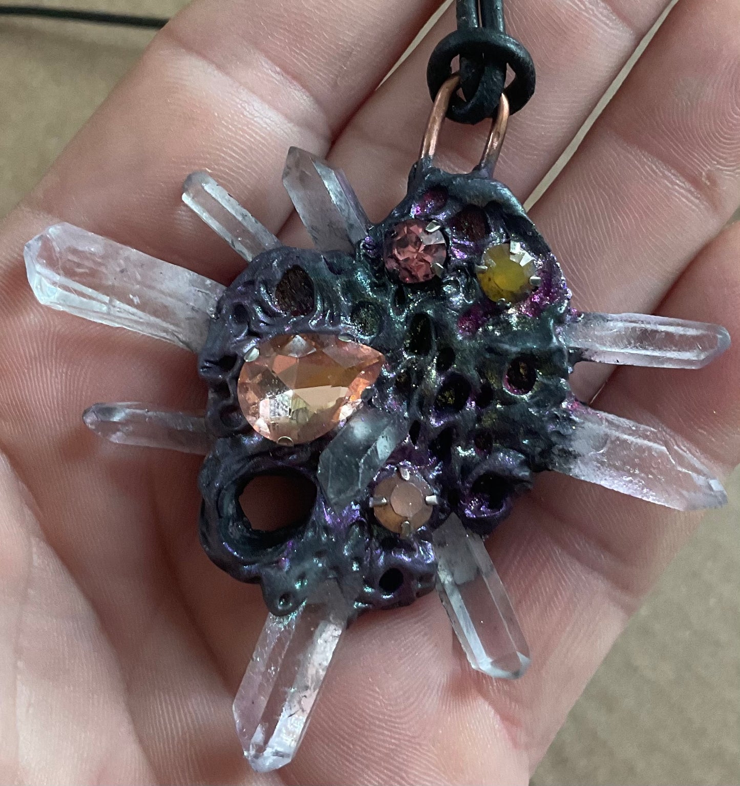 Clear crystal quartz dagger amulet