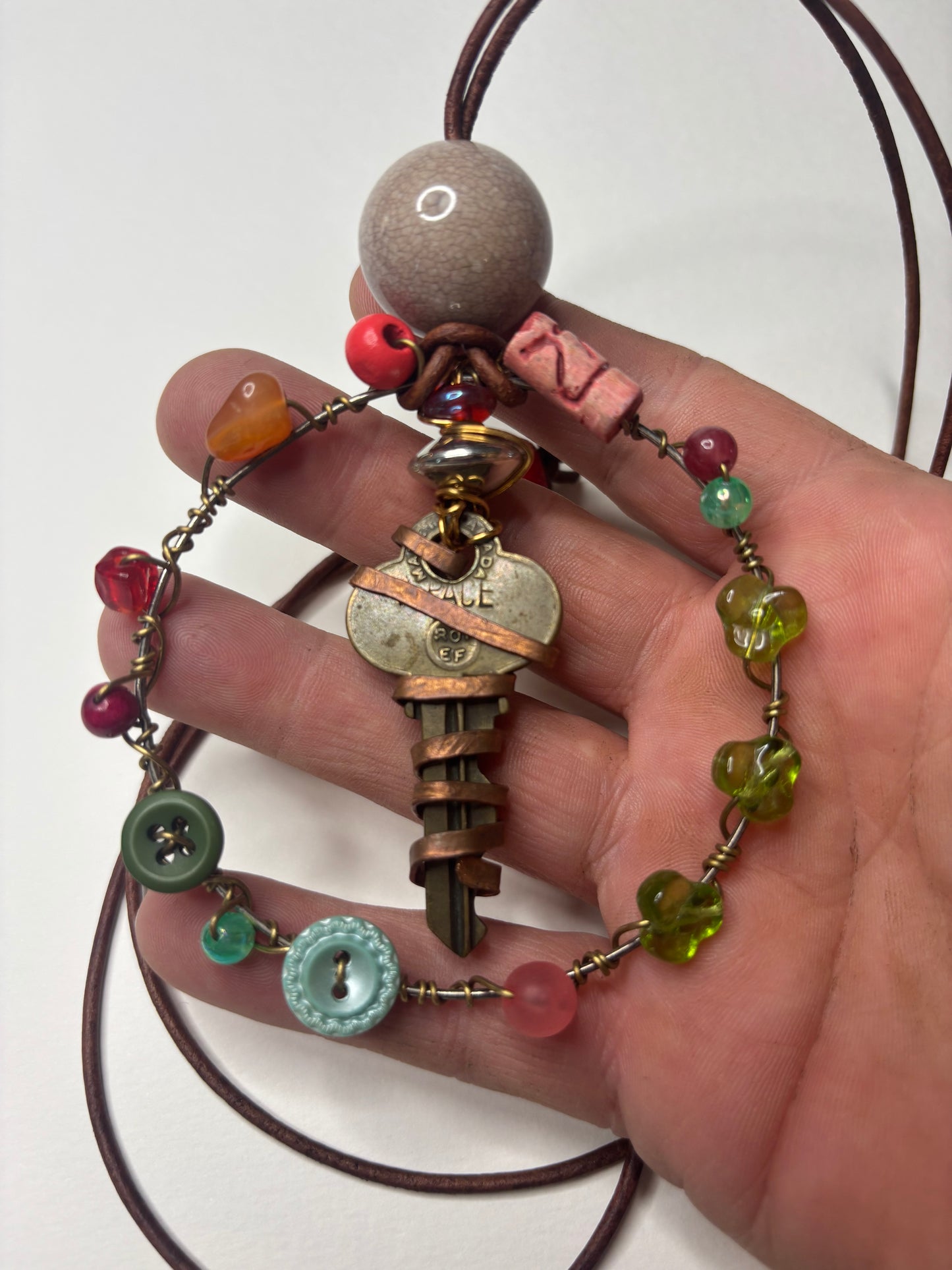 Upcycled Key/bangle/button and Copper necklace