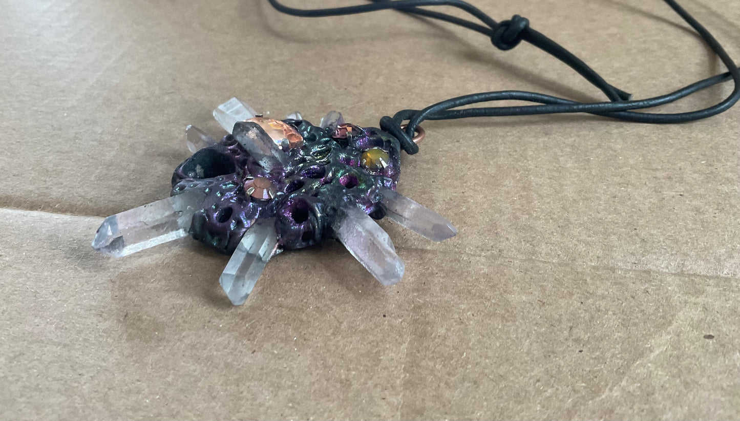 Clear crystal quartz dagger amulet