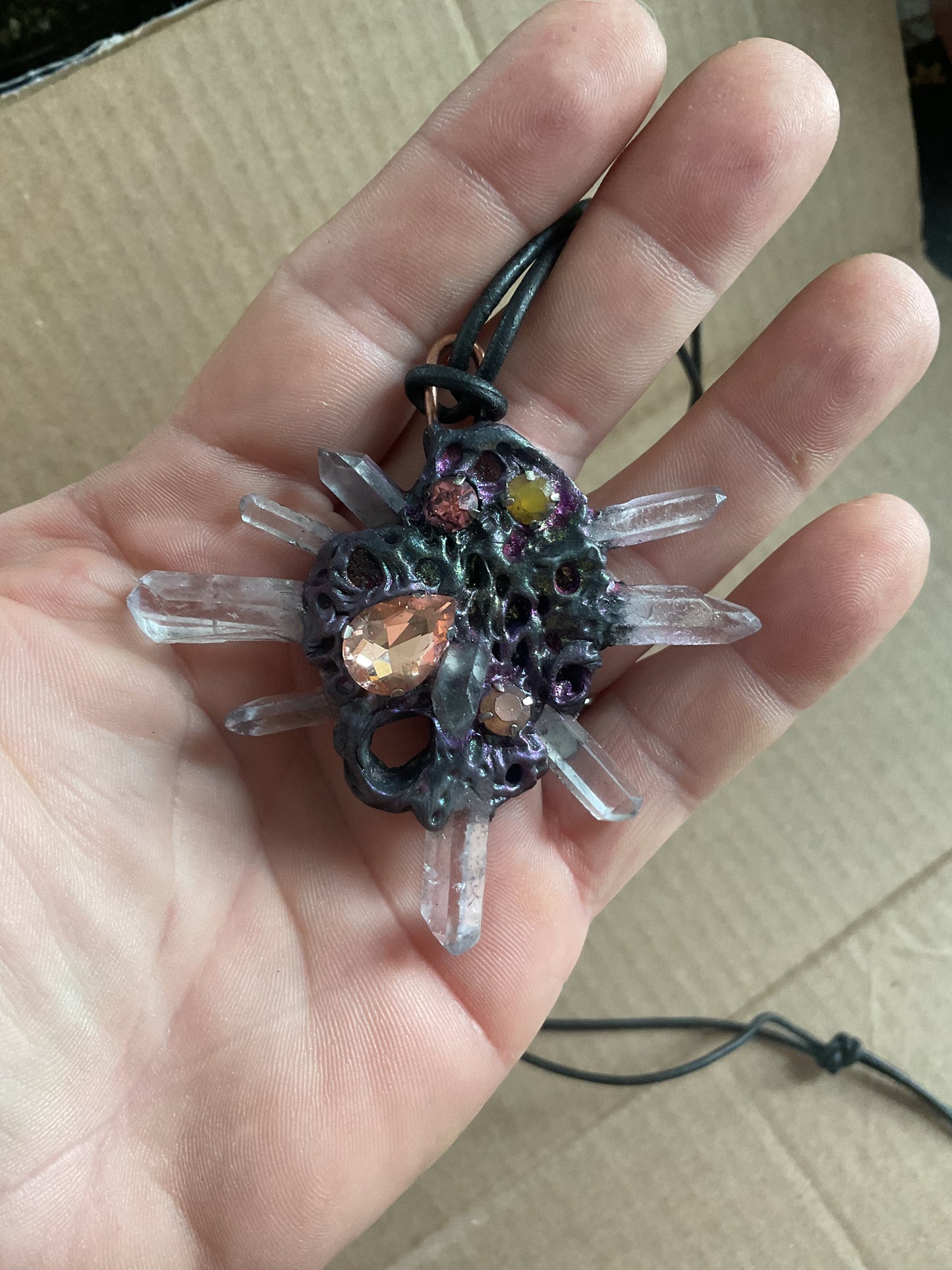Clear crystal quartz dagger amulet