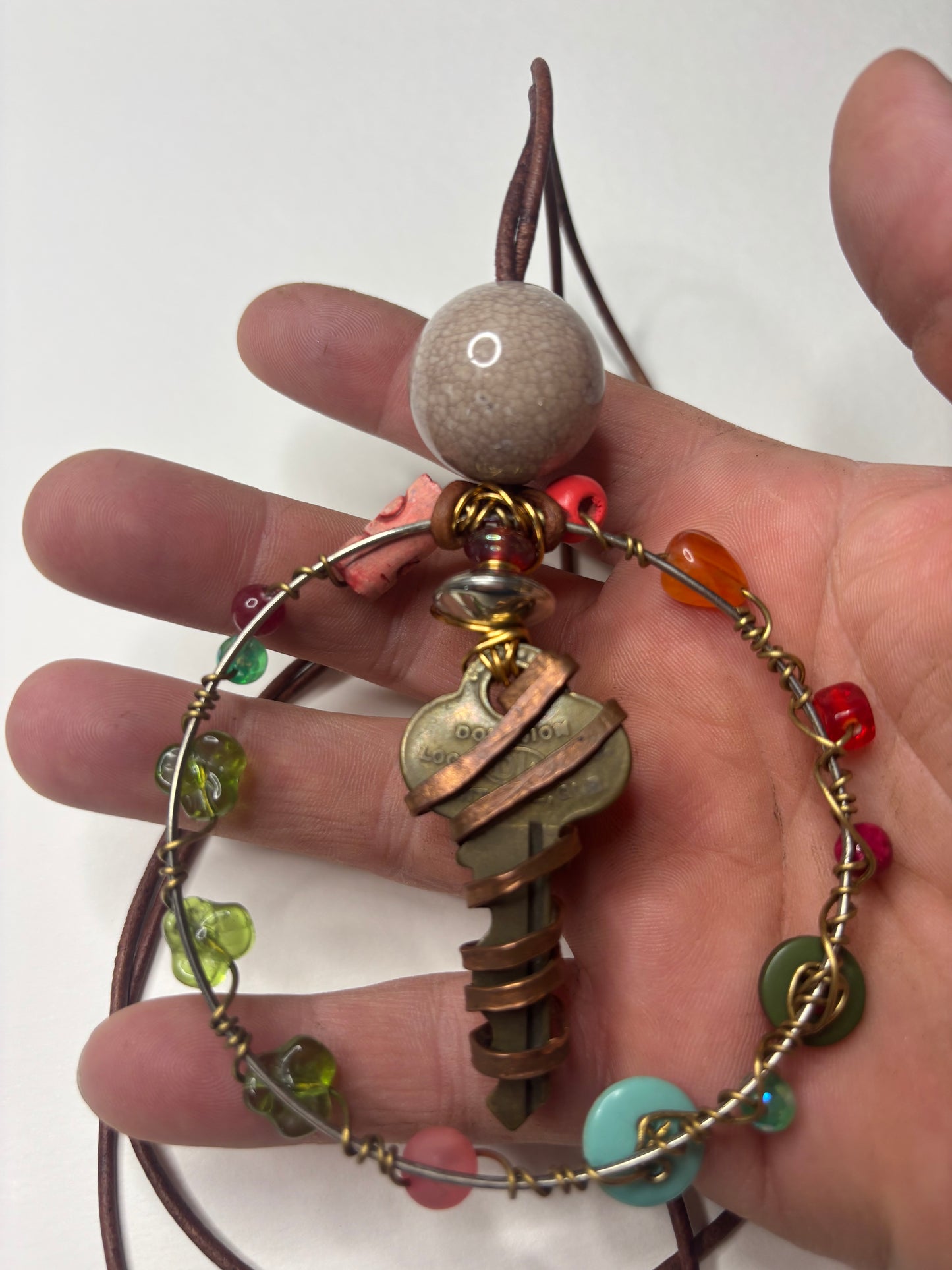 Upcycled Key/bangle/button and Copper necklace