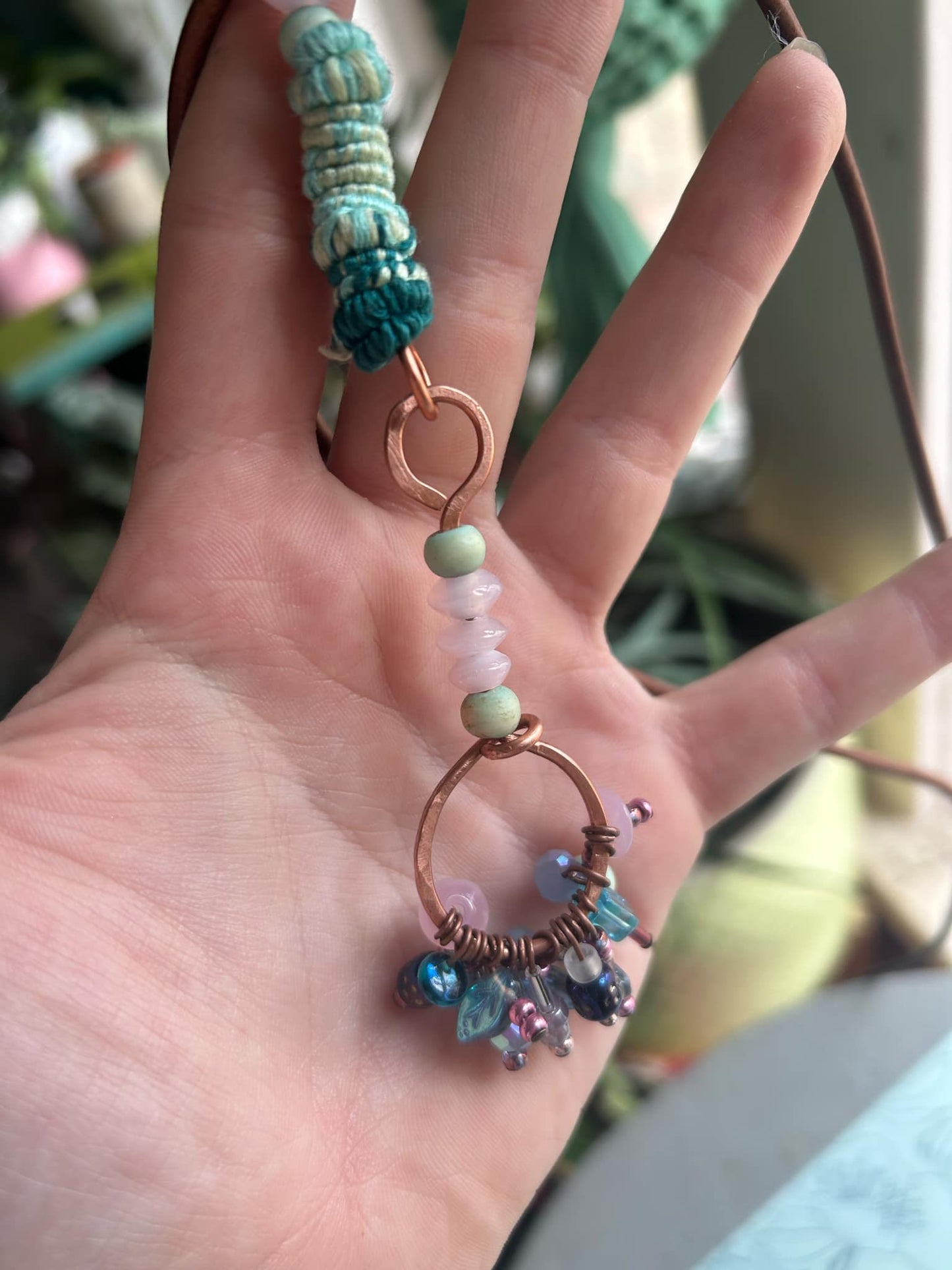 Copper Bead Charm Cluster Wrap Pendant