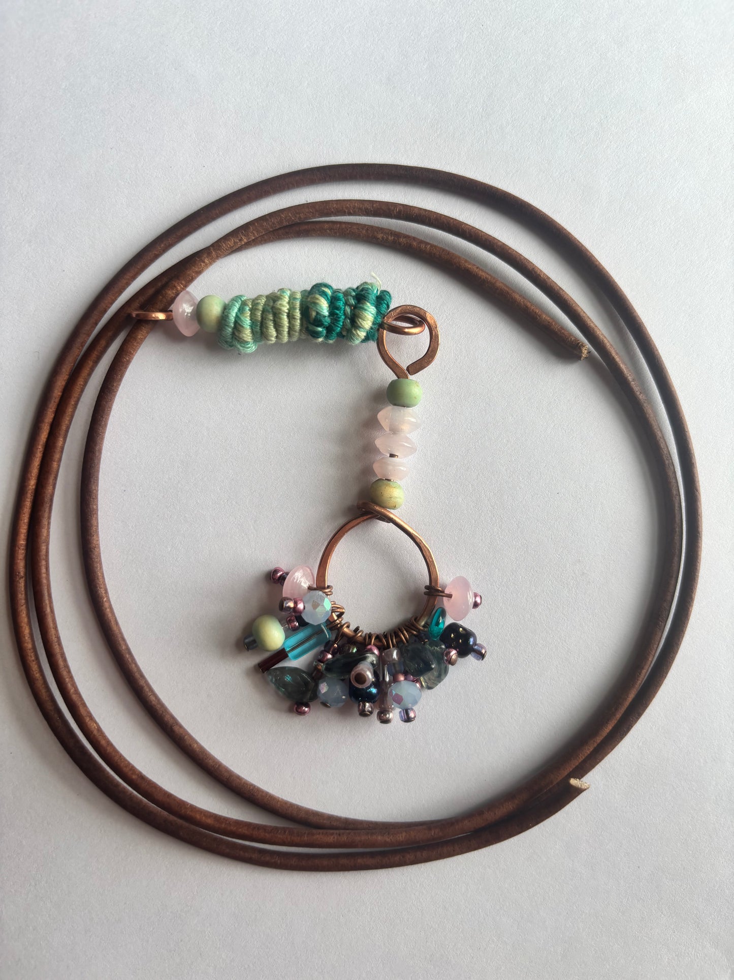 Copper Bead Charm Cluster Wrap Pendant