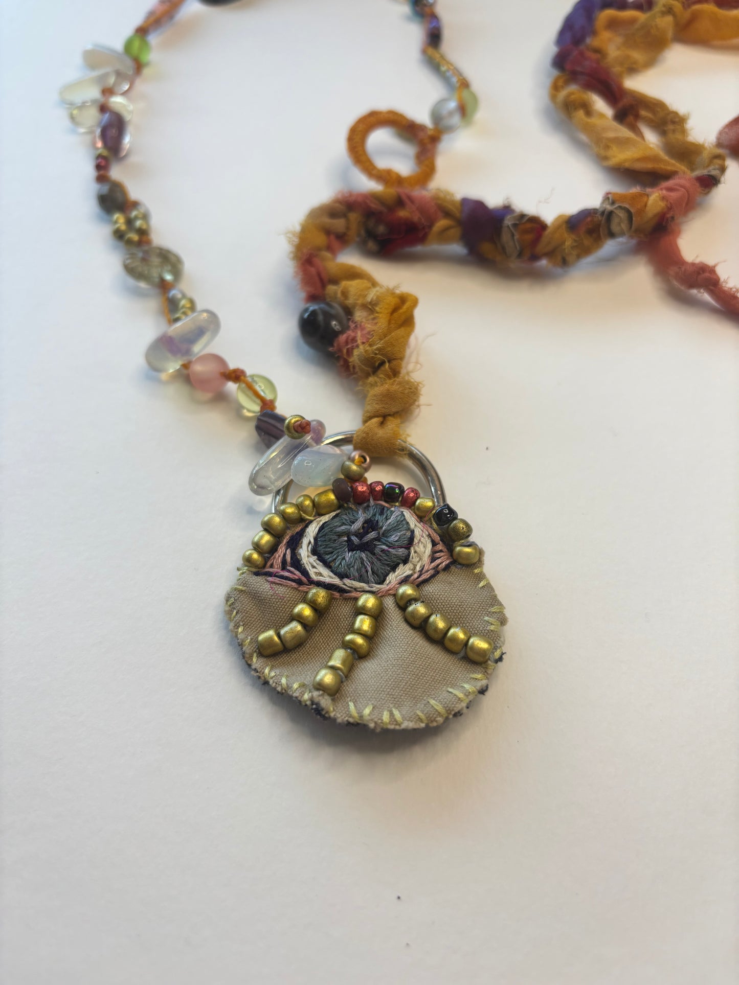 Hand stitched Eye pendant Scarf Neck wrap/Necklace