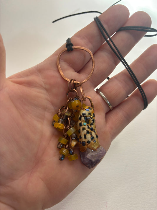 Purple Amethyst Shard with Beads and Copper