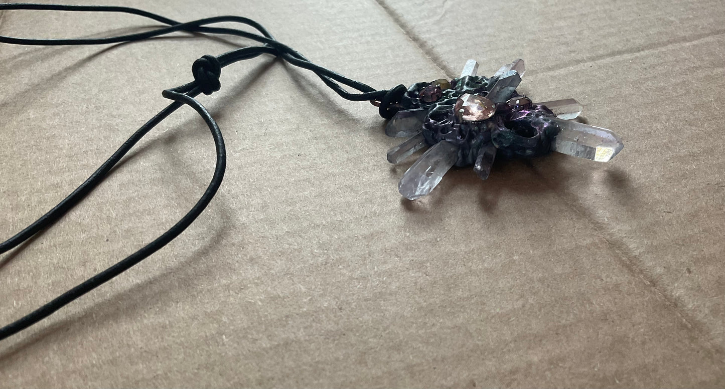 Clear crystal quartz dagger amulet