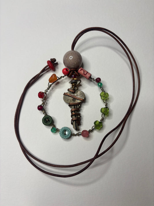 Upcycled Key/bangle/button and Copper necklace