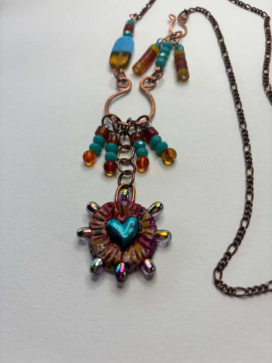 Heart Hanging on a Copper Loop Necklace
