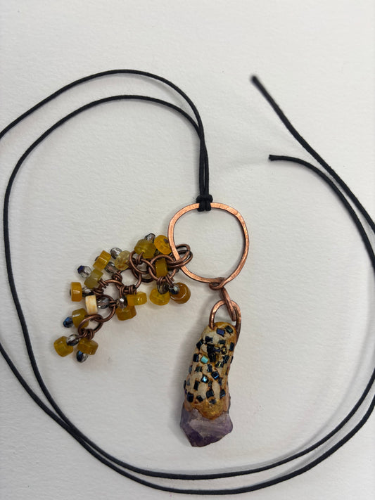 Purple Amethyst Shard with Beads and Copper