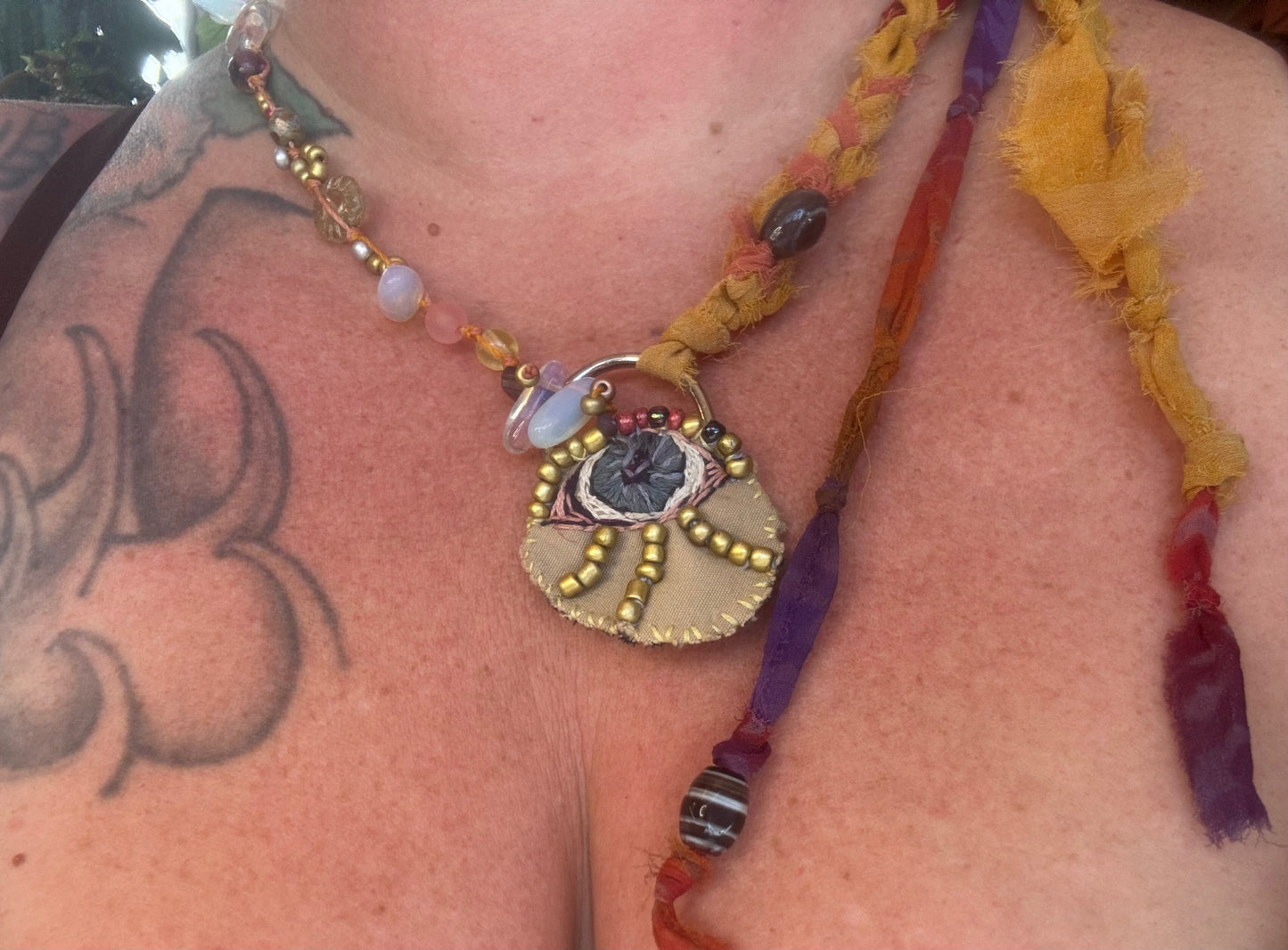 Hand stitched Eye pendant Scarf Neck wrap/Necklace