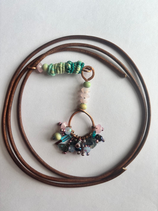 Copper Bead Charm Cluster Wrap Pendant
