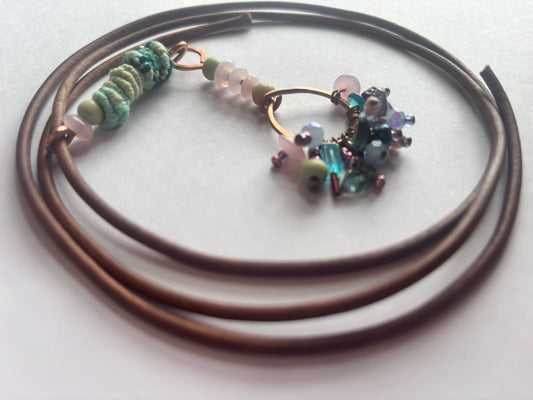 Copper Bead Charm Cluster Wrap Pendant