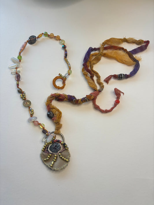 Hand stitched Eye pendant Scarf Neck wrap/Necklace