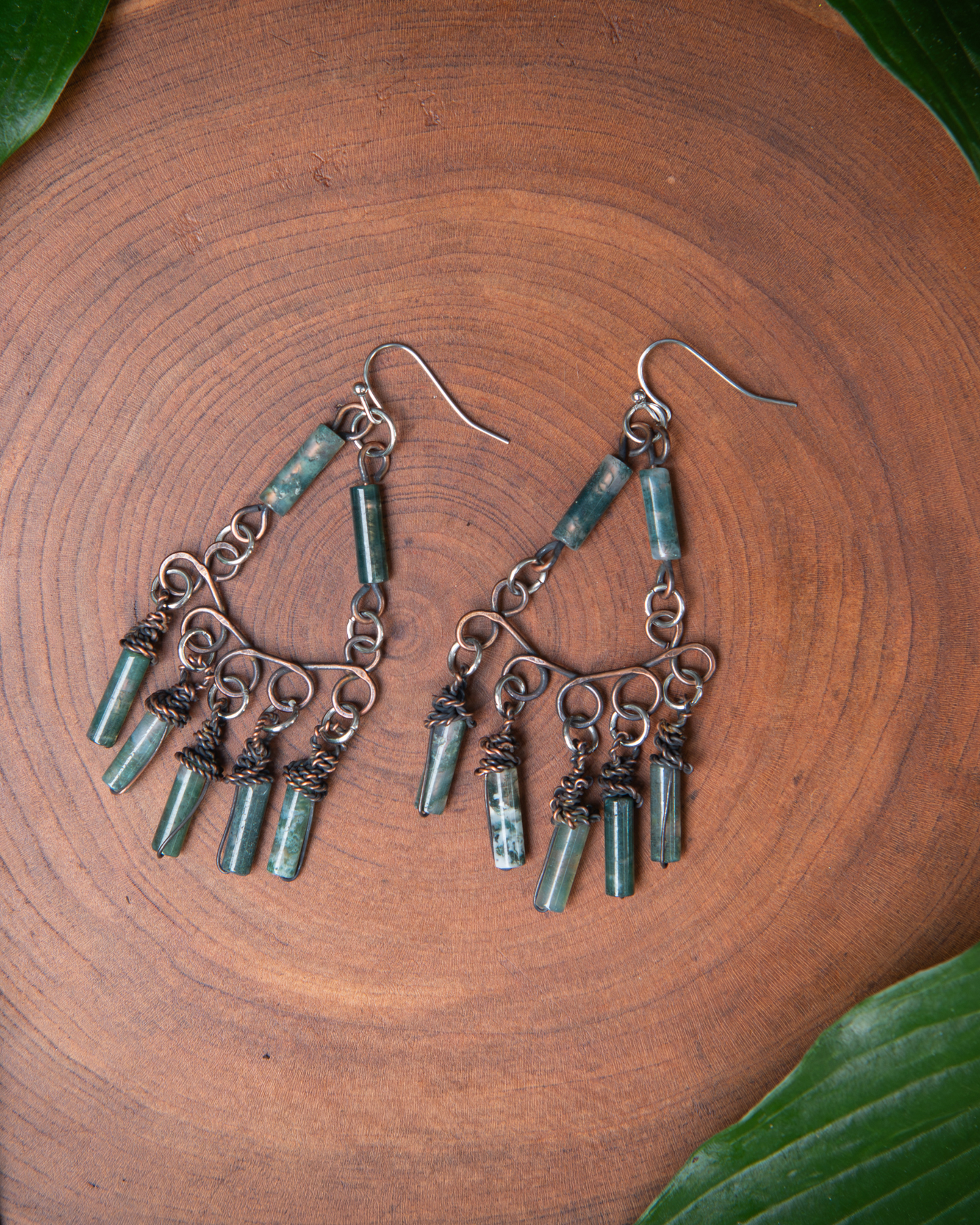 Moss Agate Chandelier Earrings