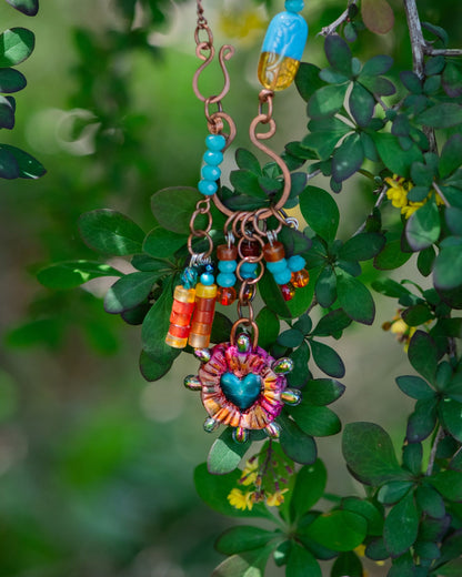 Red and Blue Heart with Copper Chain